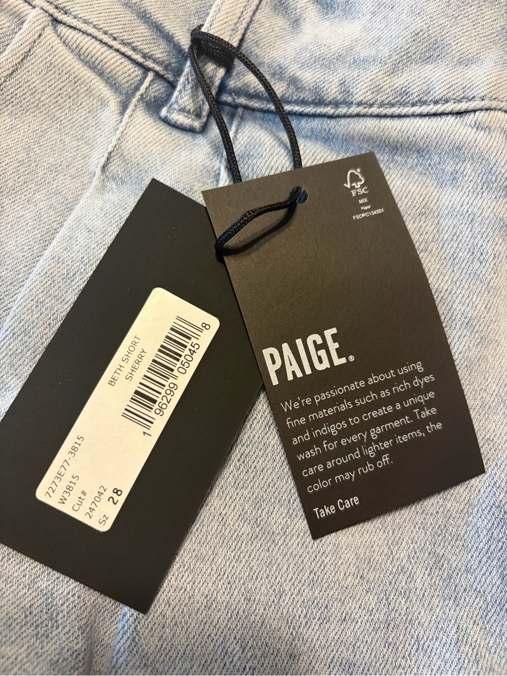 PAIGE Soft Light Blue Denim Shorts with Branded Tags